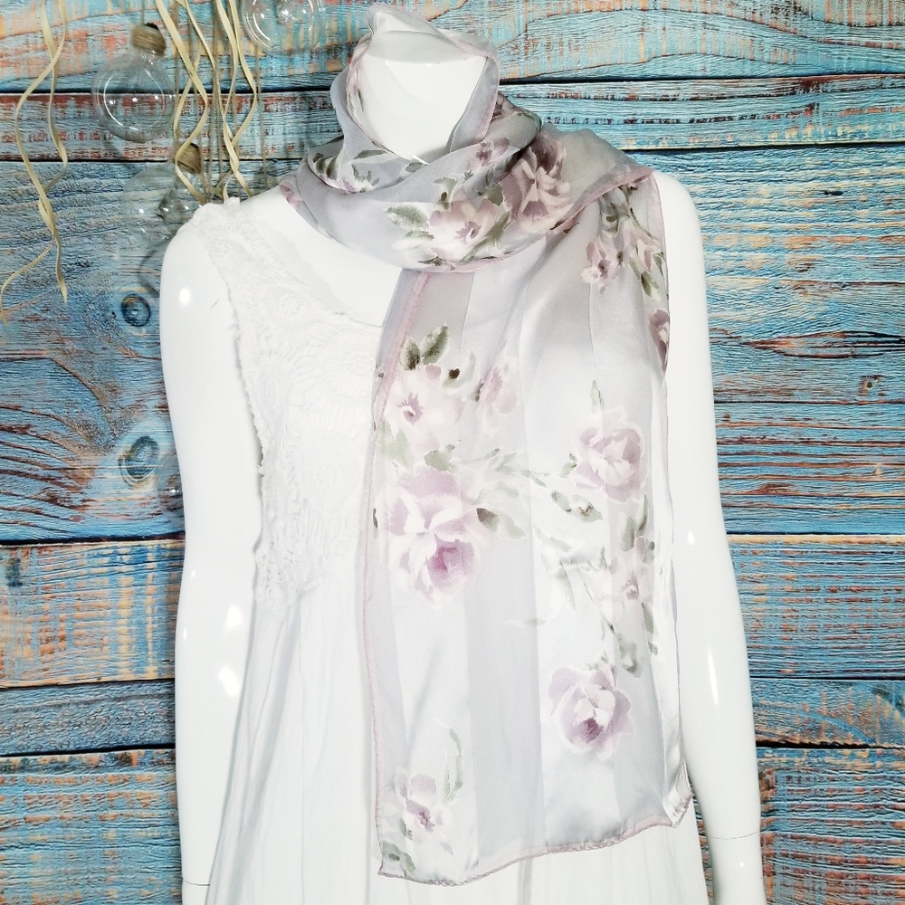 Vintage Lavender Floral Stripe Scarf